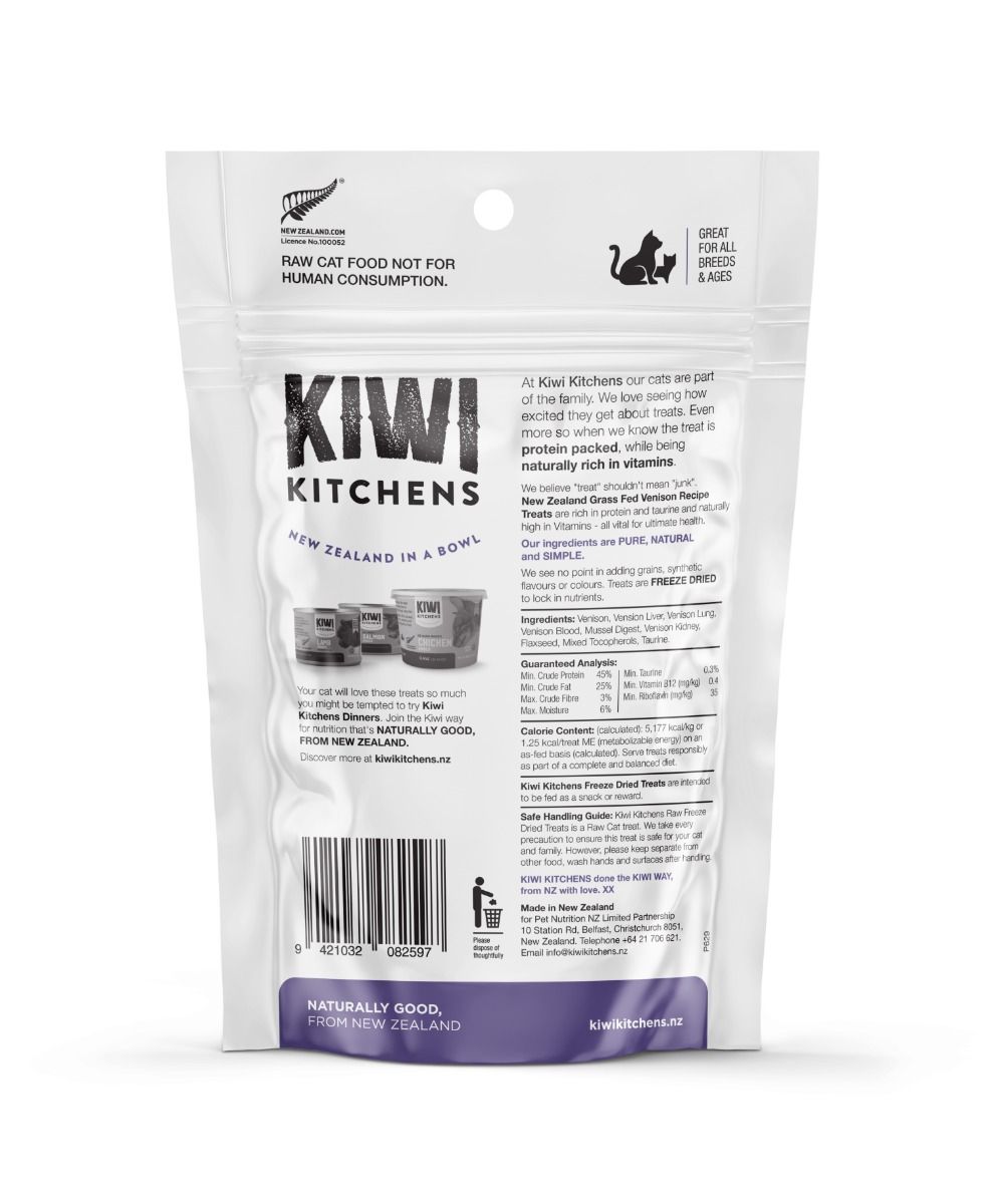 Kiwi Kitchens Raw Freeze Dried Venison Recipe Cat Treats