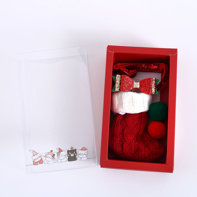 Pet Holiday Stocking,Collar & Catnip Candy Set