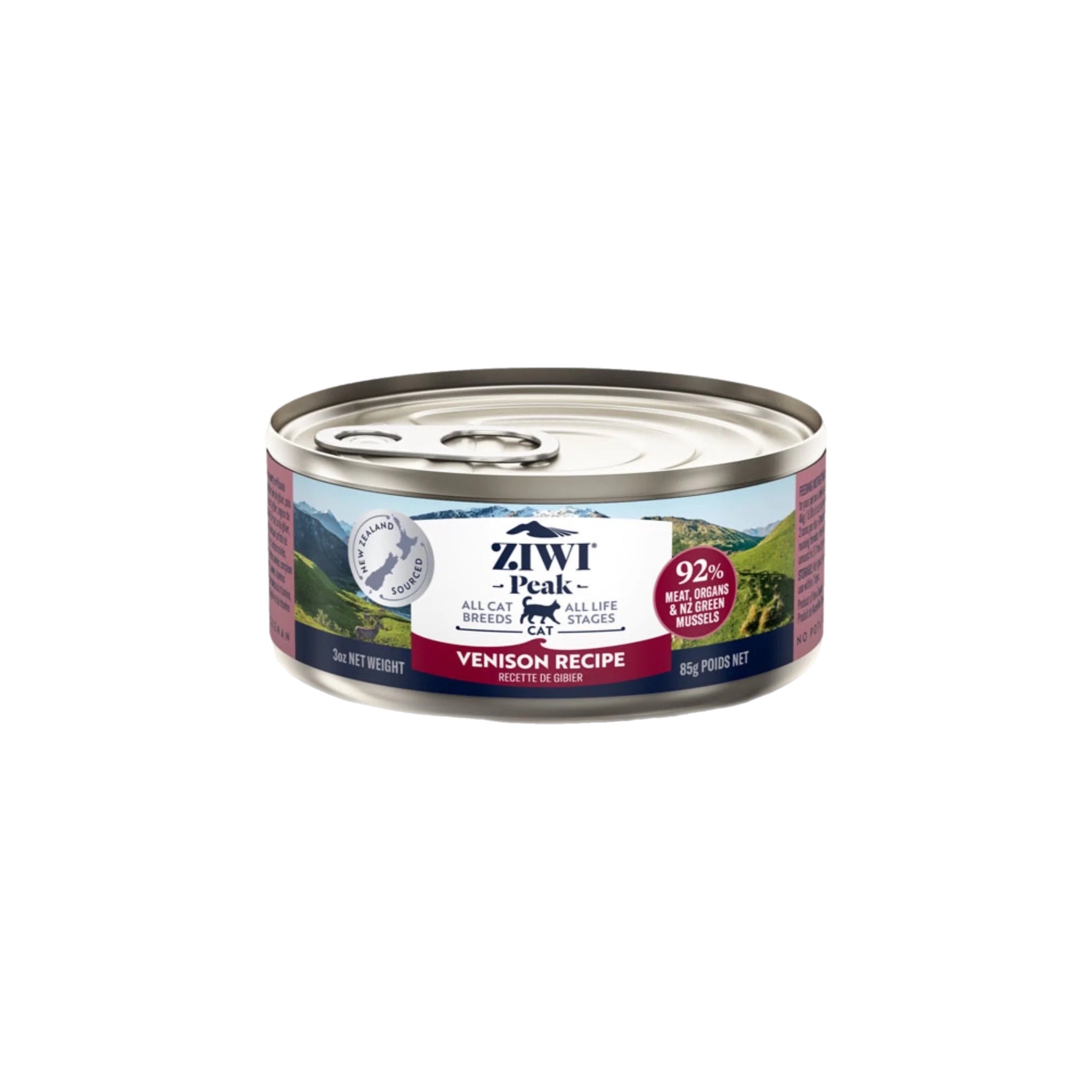 Ziwi Peak Wet Venison Recipe for Cats Can – Highlighting the venison and green mussels.
