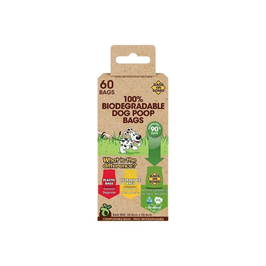 100% Biodegradable Dog Poop Bags: Eco-friendly and strong, certified to break down naturally in just 90 days. Ideal for responsible pet owners.