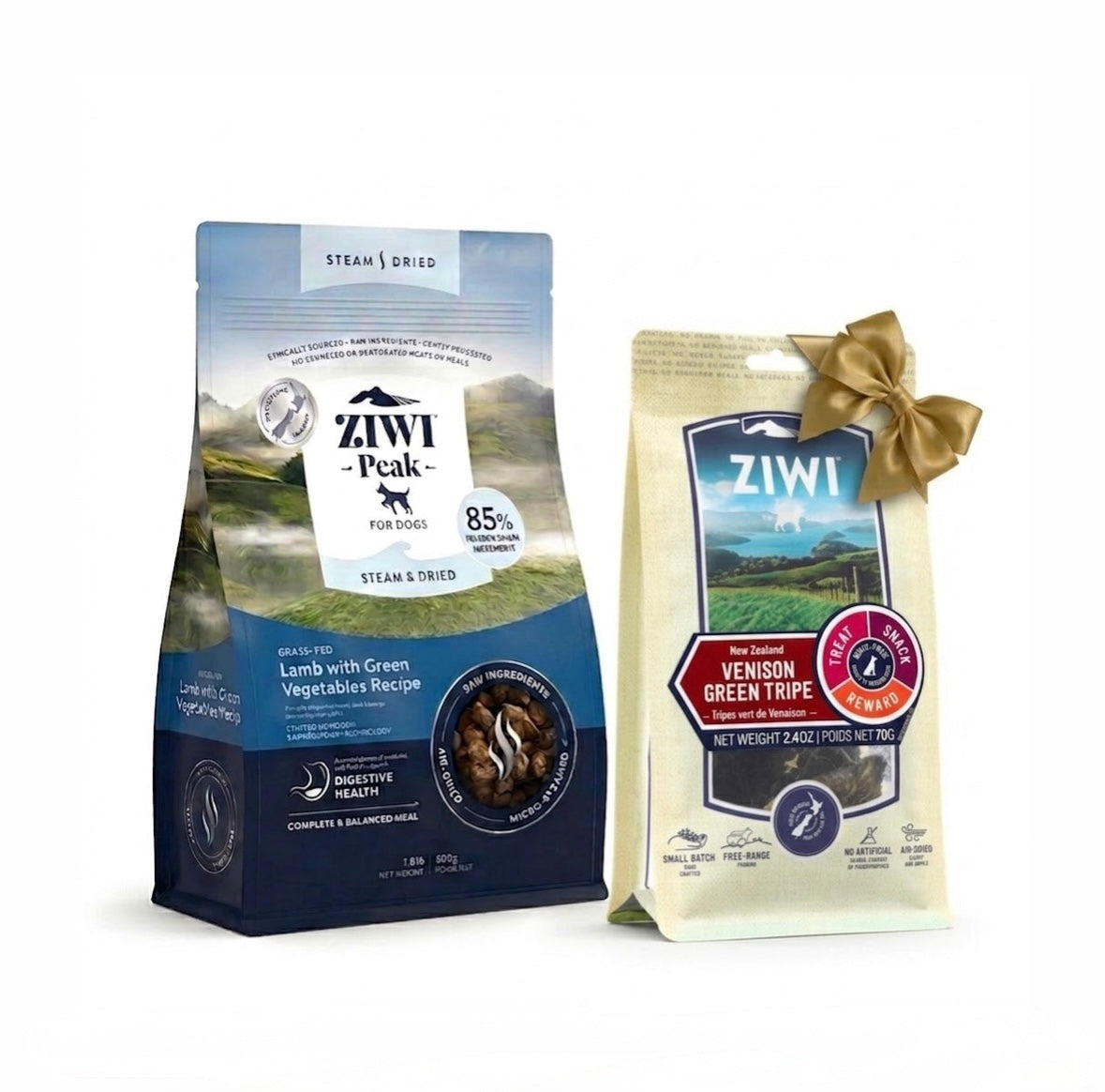 عرض الربيع من زيوي - طعام كلاب بلحم الضأن المطهو بالبخار والمجفف 800 غ + مكافآت كرش الغزال الأخضر