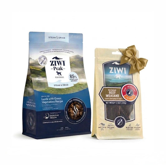 ZIWI SPRING OFFER - STEAM & DRIED LAMB DOG FOOD 1.5KG + BEEF WEASAND TREATS