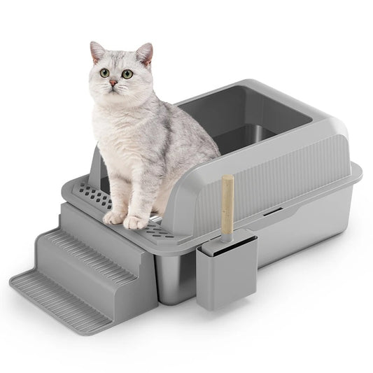 Semi Enclosed Boutique Stainless Steel XL Cat Litter Box