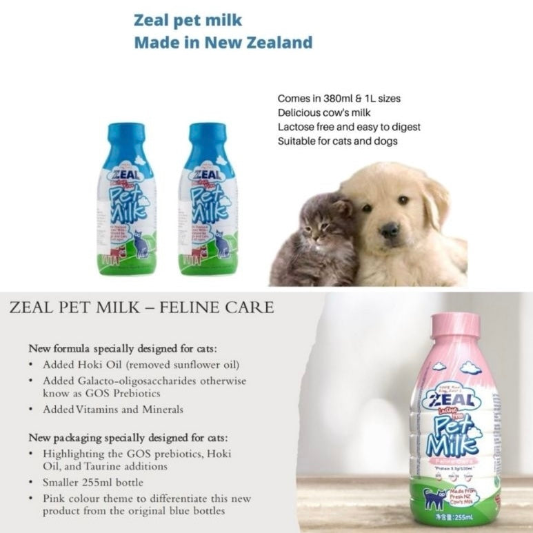 “Zeal Lactose Free Pet Milk for Cats and Dogs.”