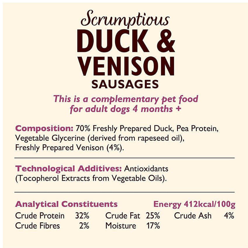 Scrumptious Duck & Venison Sausages Dog Treats