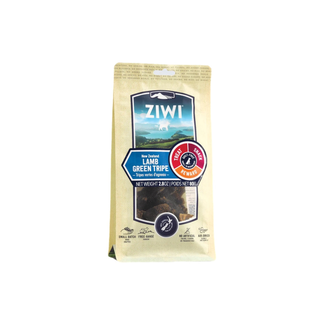 Ziwi Peak's Lamb Tripe chew, made from 100% New Zealand free-range, grass-fed lamb, offering unique texture and flavor for dogs.