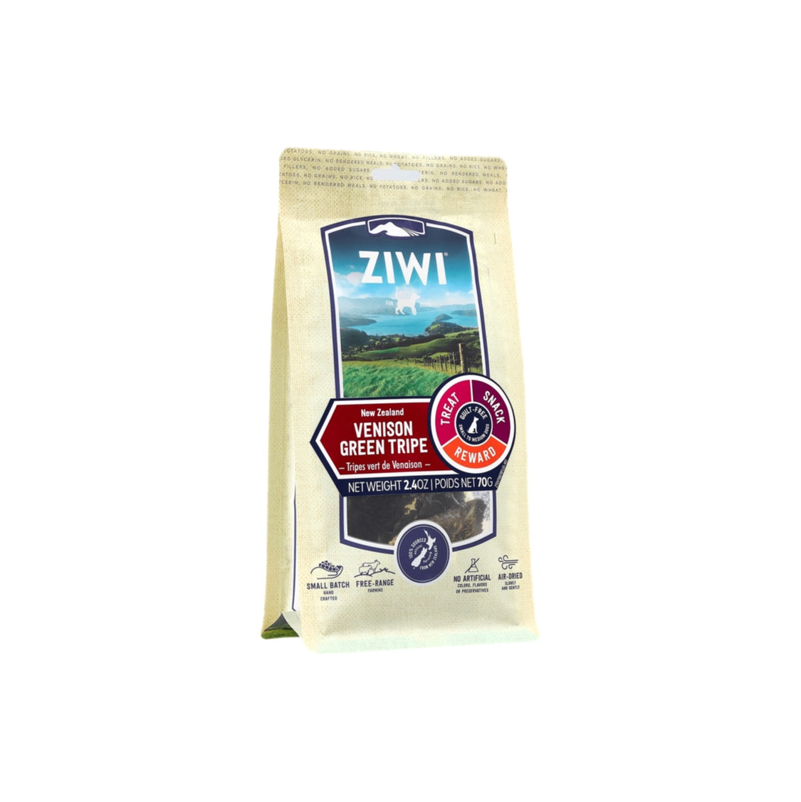 Treat your dog to Ziwi Venison Green Tripe: 100% free-range New Zealand venison tripe, air-dried for flavor without artificial additives!