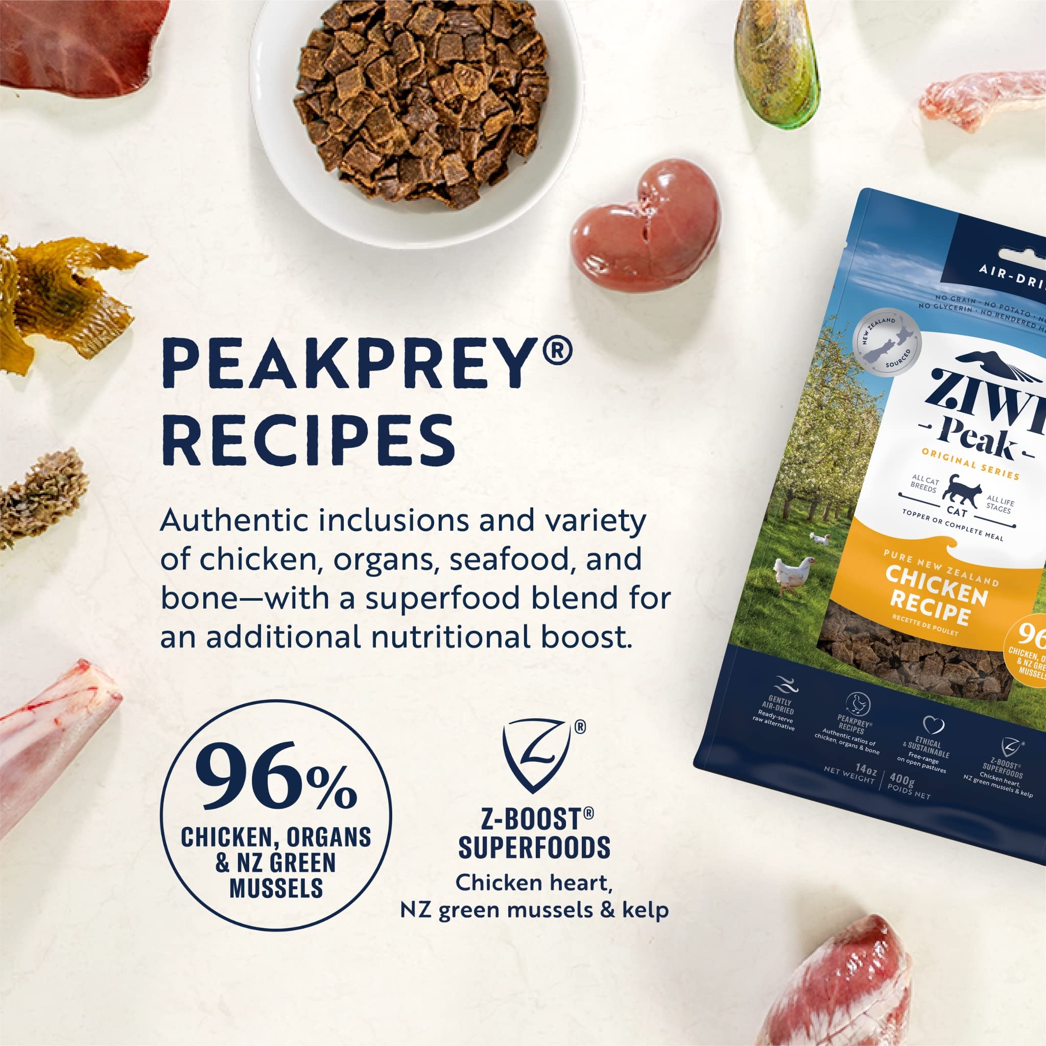 "ZIWIPEAK Air-Dried Free-Range Chicken Recipe, ethically sourced ingredients for cats and dogs"