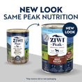 Load image into Gallery viewer, ZiwiPeak Wet Beef Recipe for Dogs, made with 91% grass-fed, free-range beef and organs, enriched with New Zealand green mussels for optimal canine nutrition.
