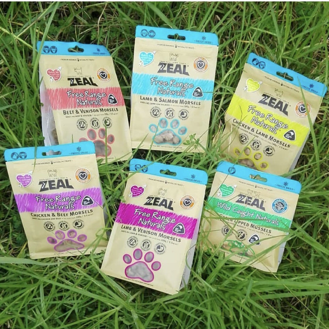 ZEAL Freeze Dried Chicken & Lamb Morsels treats, ideal for training cats and dogs."